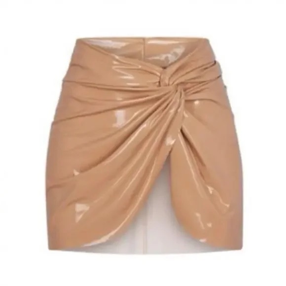SKIMS 4X patent textured bikini story sarong mini skirt Color: Ochre - Picture 1 of 5